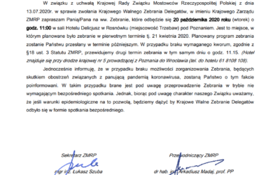 NOWY TERMIN KRAJOWEGO WALNEGO ZEBRANIA DELEGATÓW ZMRP