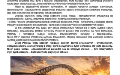18 MAJA – DZIEŃ MOSTOWCA – ŻYCZENIA PRZEWODNICZACEGO ZMRP PROF. ADAMA WYSOKOWSKIEGO
